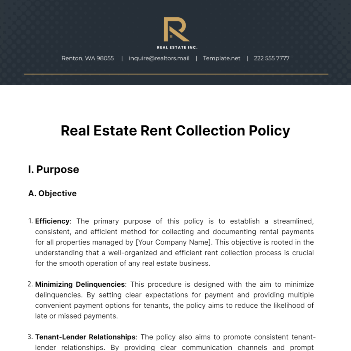 Free Real Estate Rent Collection Policy Template