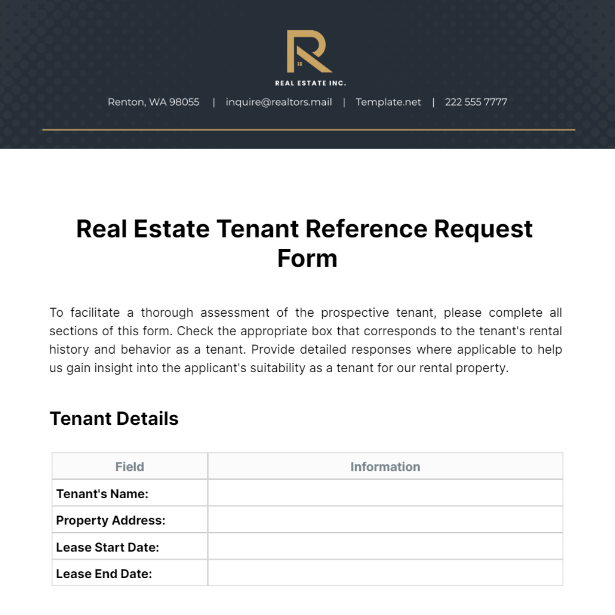 Free Real Estate Tenant Reference Request Form Template