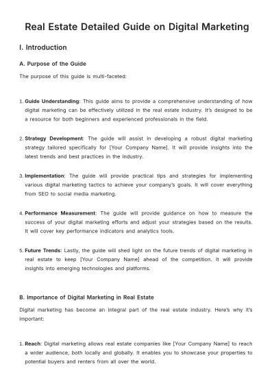 Free Real Estate Detailed Guide on Digital Marketing Template to Edit Online