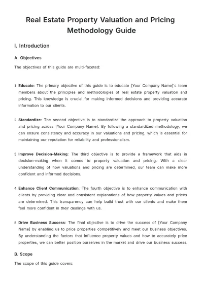 Free Real Estate Property Valuation and Pricing Methodology Guide Template to Edit Online