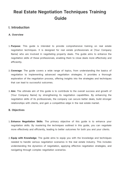 Free Real Estate Negotiation Techniques Training Guide Template to Edit Online