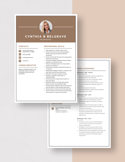Free RN Educator Resume Template - Word, Apple Pages | Template.net
