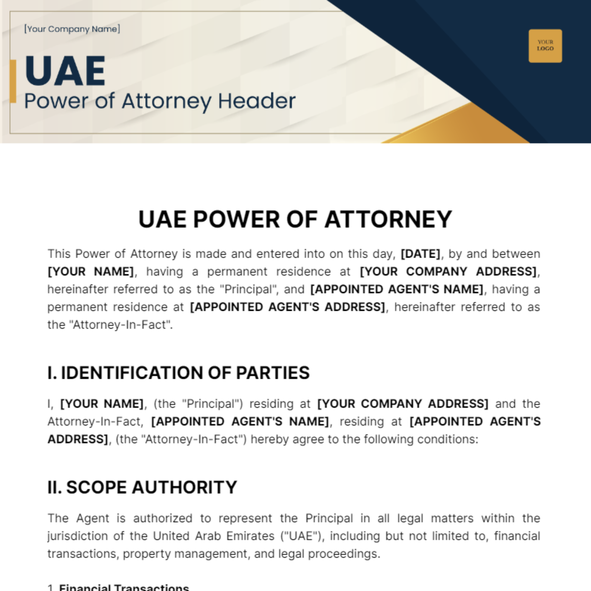 Free UAE Power of Attorney Template