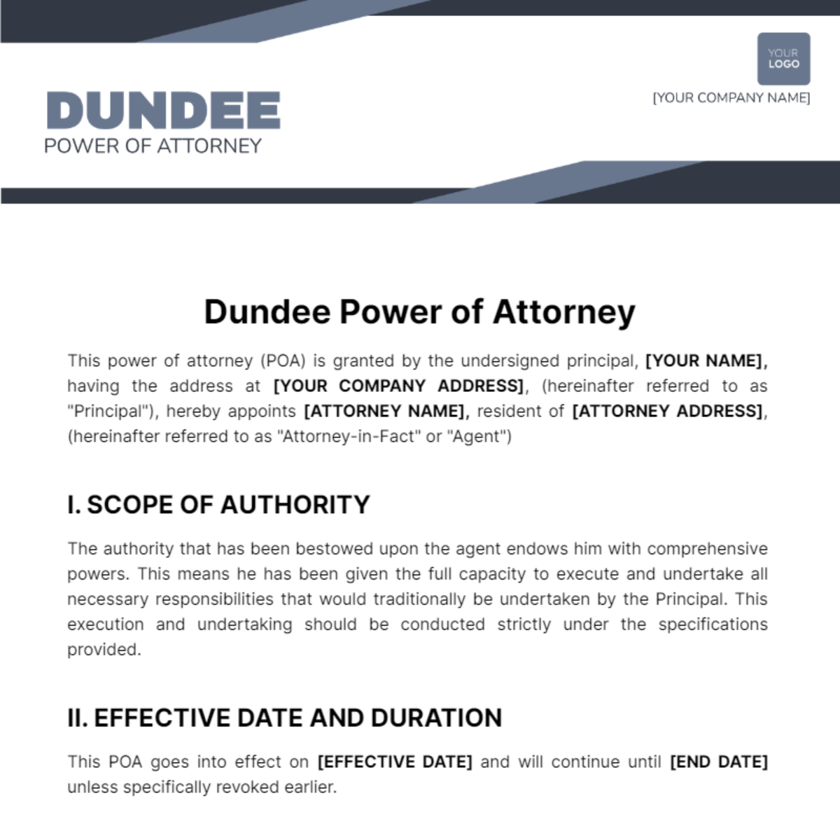 Free Dundee Power of Attorney Template