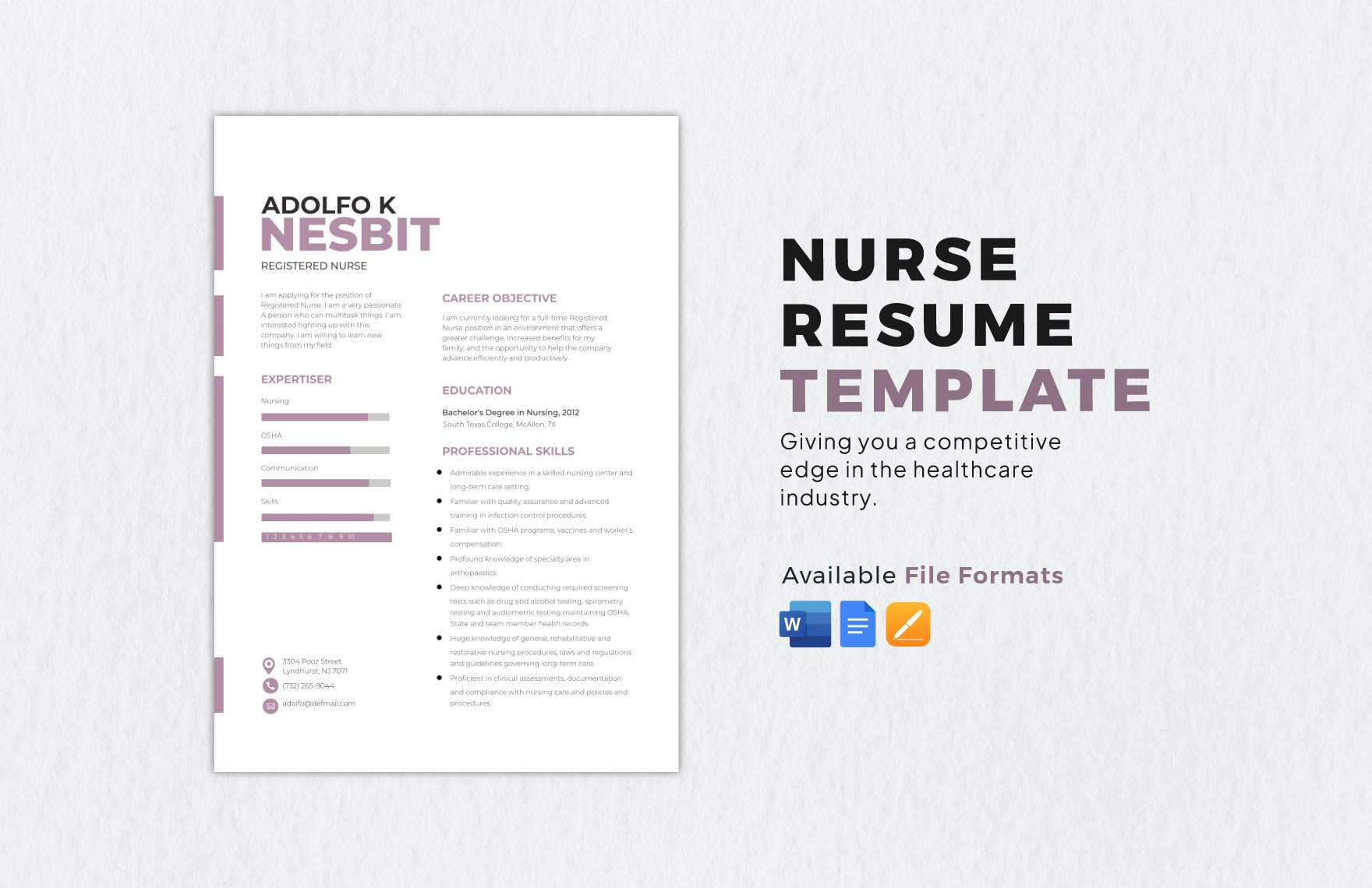 Nurse Resume Template in Word, Google Docs, PDF, Apple Pages