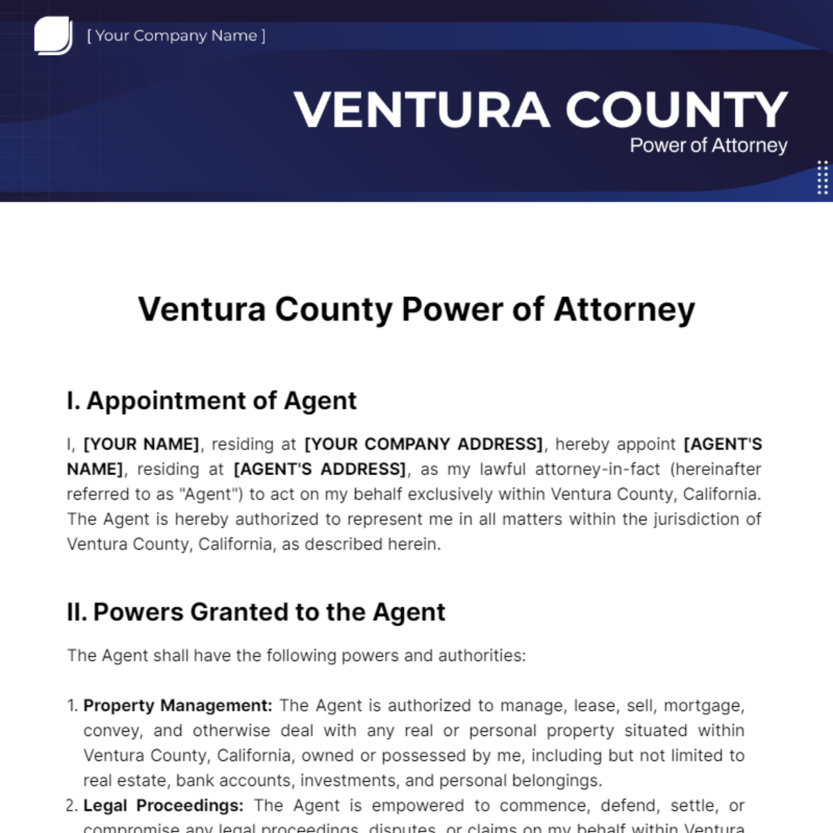 Ventura County Power of Attorney Template - Edit Online & Download