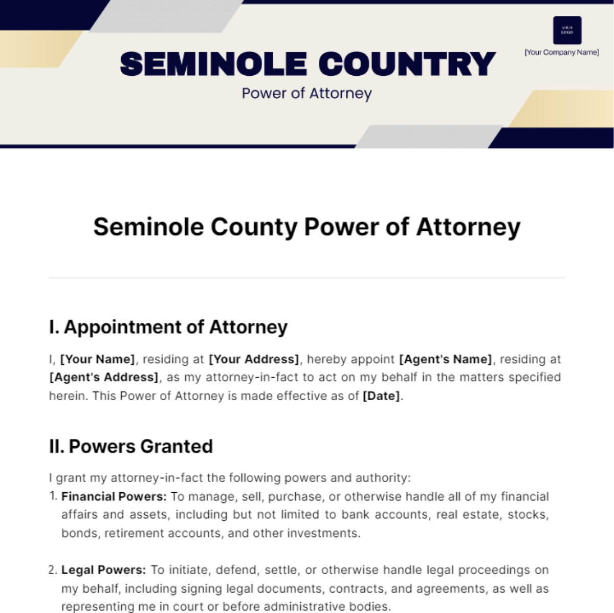 Seminole County Power of Attorney Template