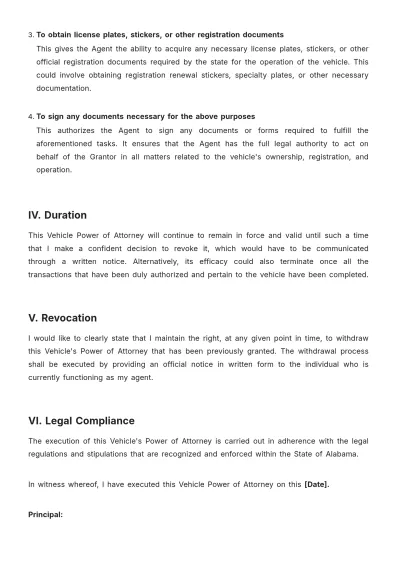 Free Alabama Vehicle Power of Attorney Template to Edit Online