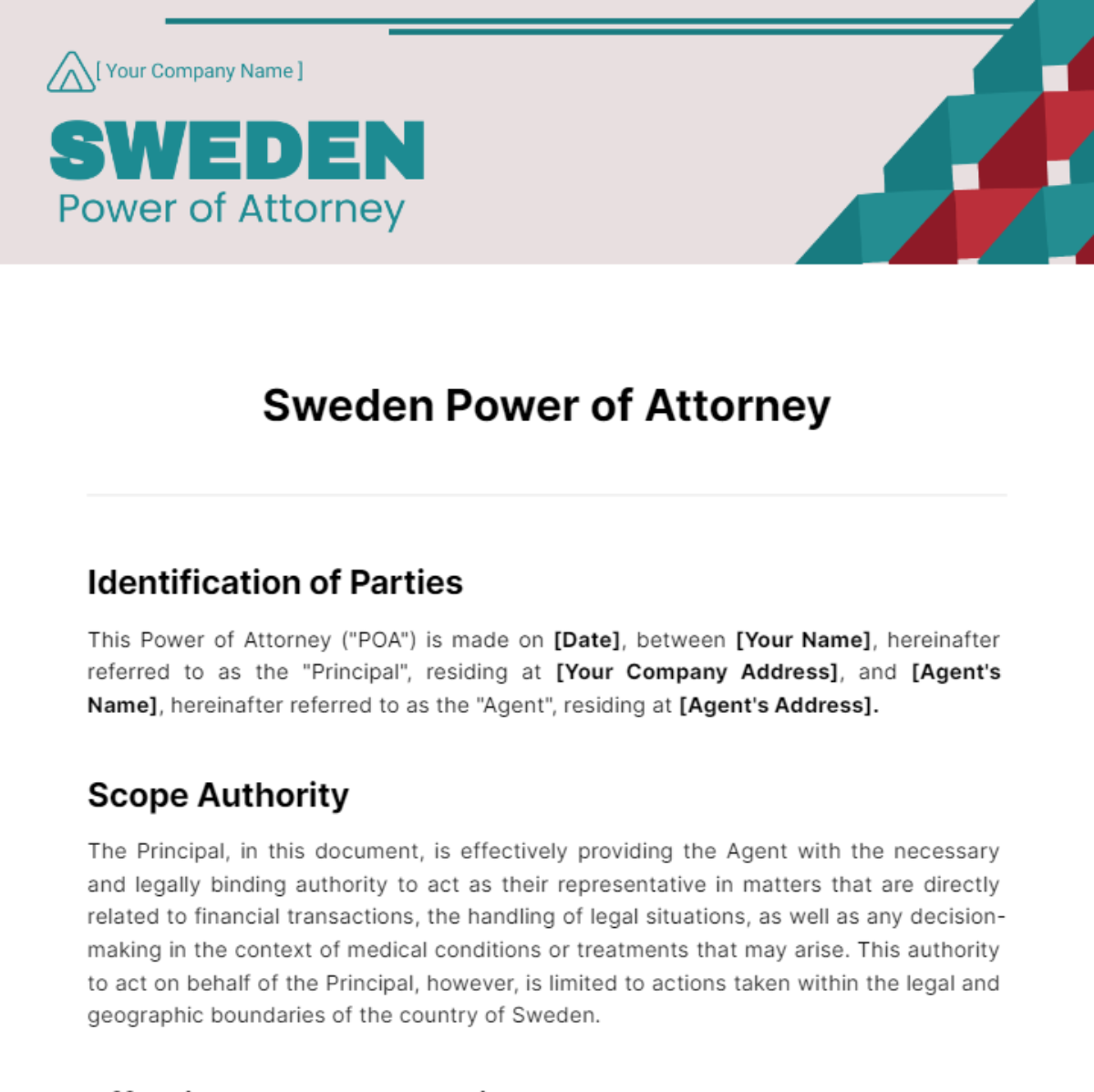 Free Sweden Power of Attorney Template