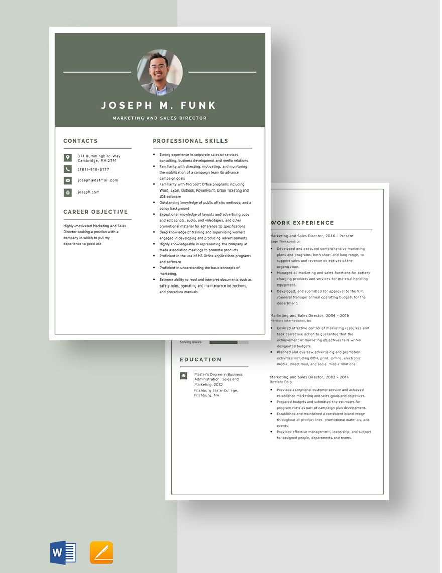 Marketing and Sales Director Resume
