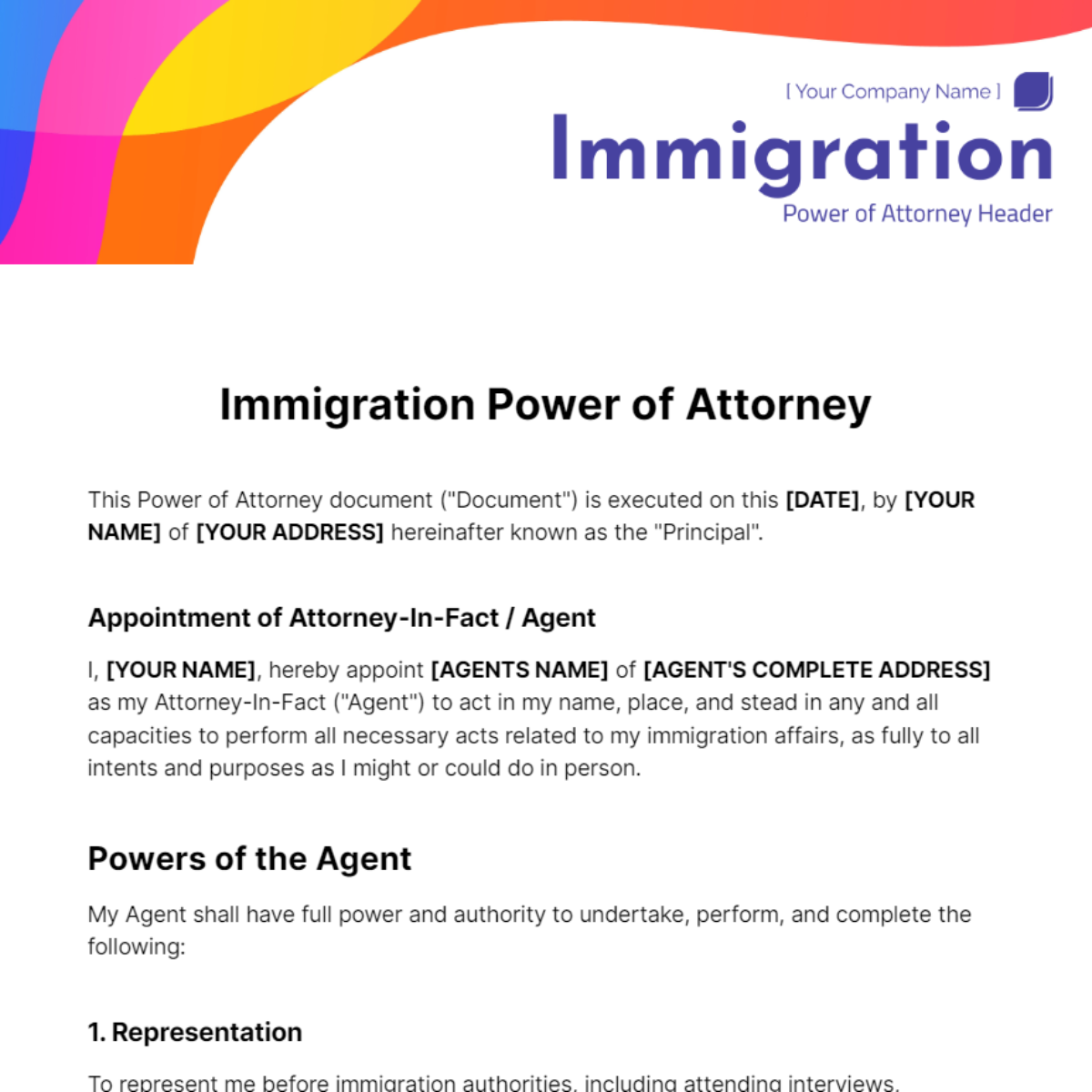 Free Immigration Power of Attorney Template