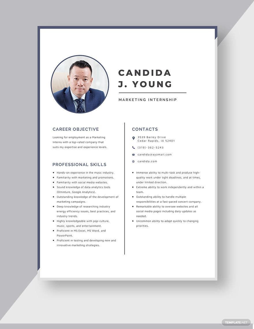 Marketing Internship Resume in Word, Apple Pages