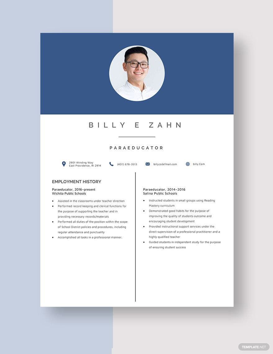 Paraeducator Resume in Word, Apple Pages