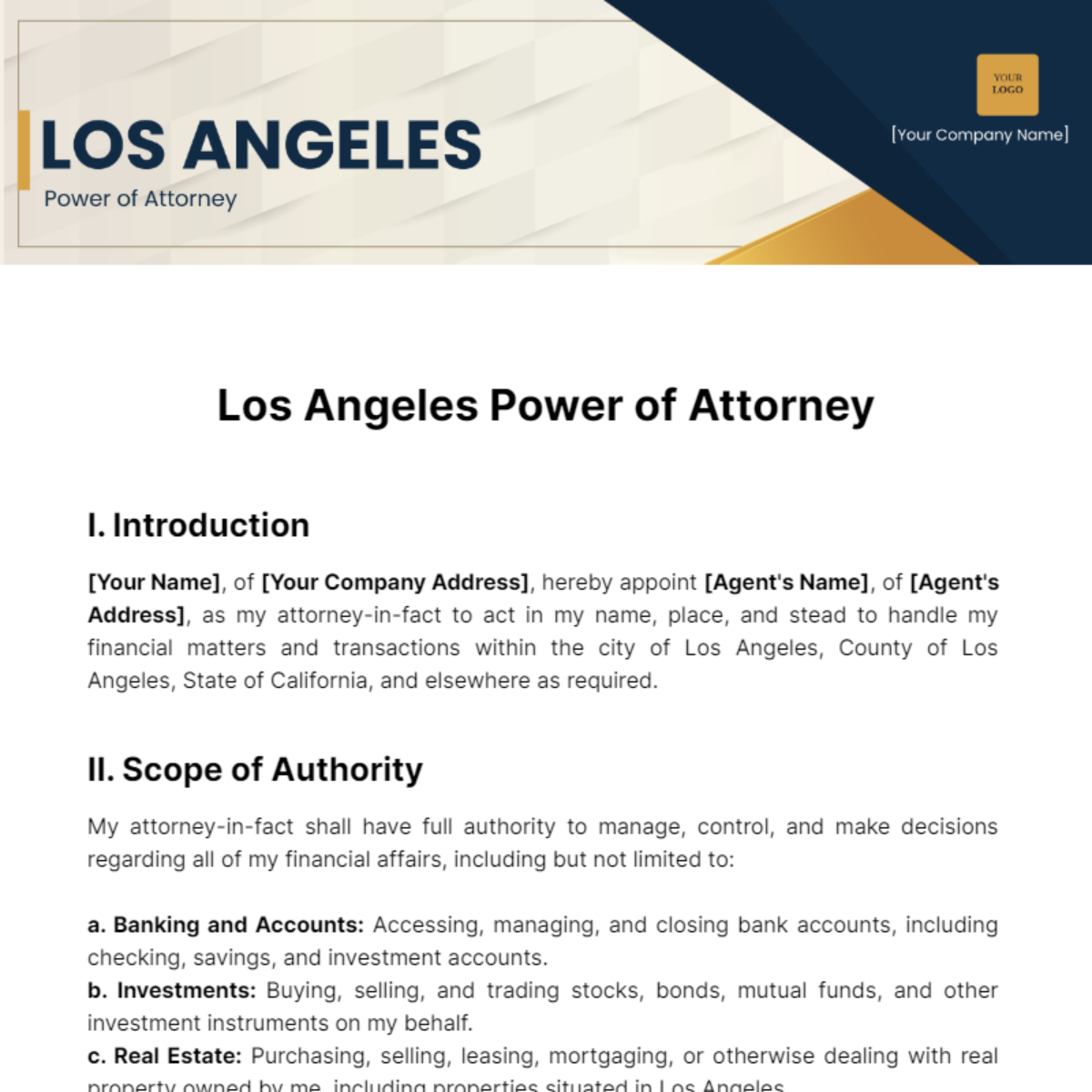 Los Angeles Power of Attorney Template