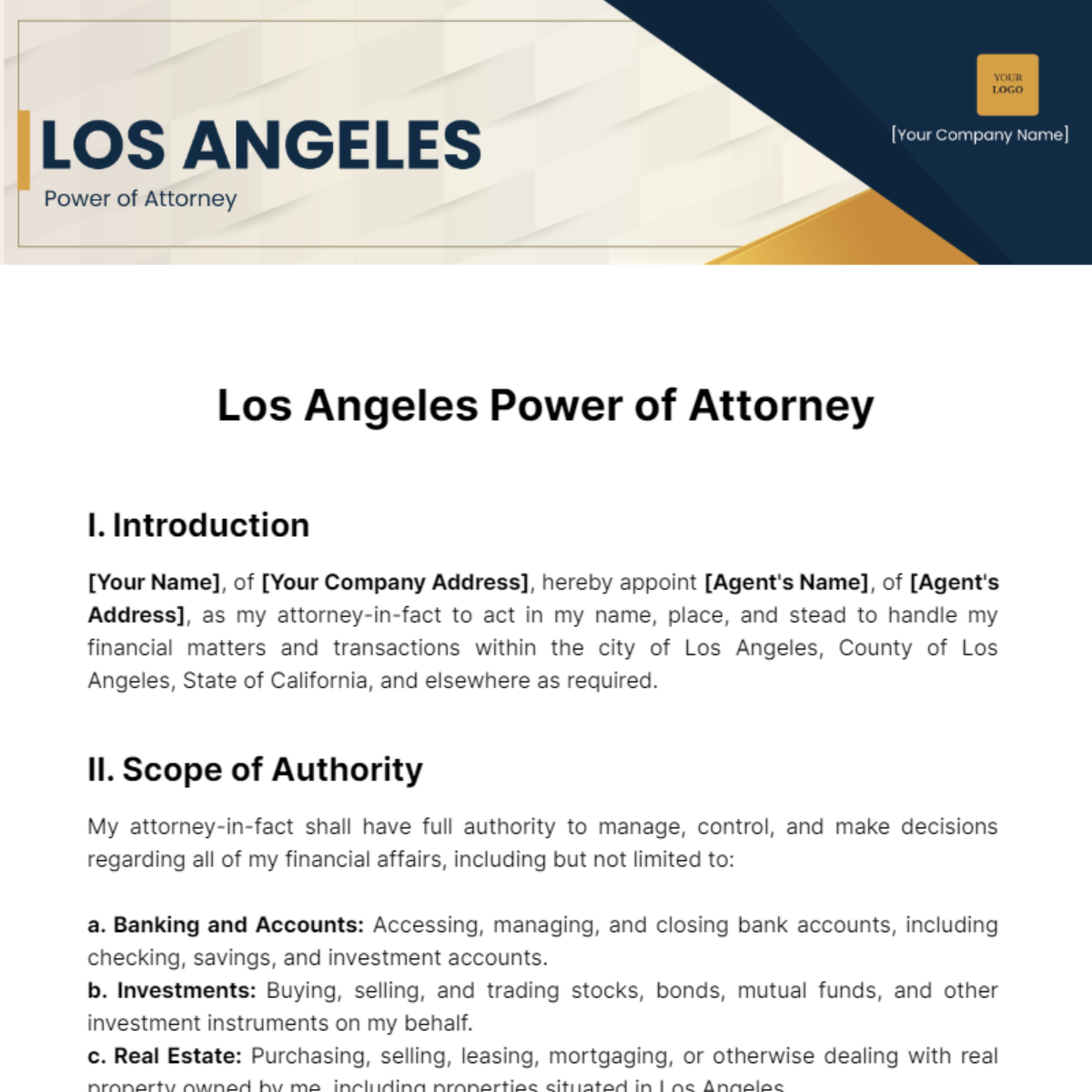 Los Angeles Power of Attorney Template - Edit Online & Download