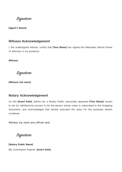 Free Nebraska Vehicle Power of Attorney Template to Edit Online
