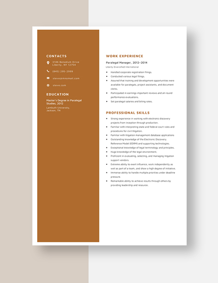 Paralegal Manager Resume Template