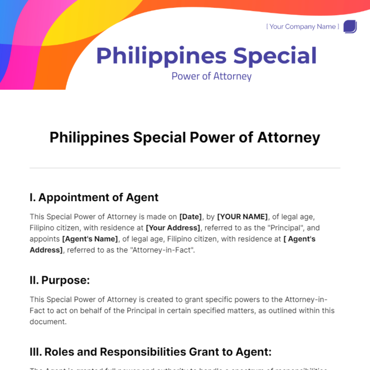 Philippines Special Power of Attorney Template