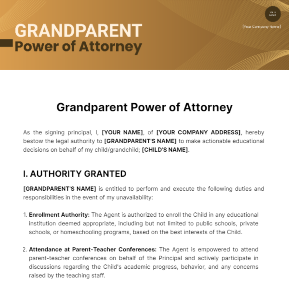 Grandparent Power of Attorney Template