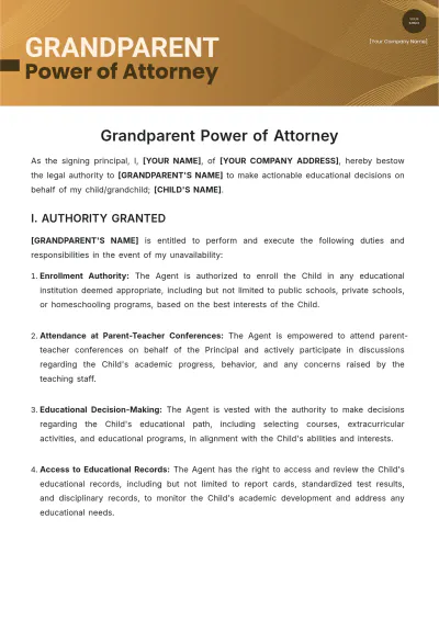 Free Grandparent Power of Attorney Template to Edit Online