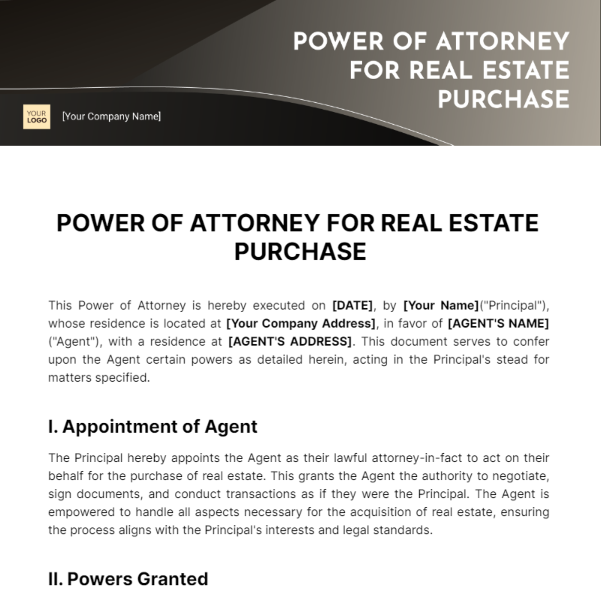 Power of Attorney for Real Estate Purchase Template