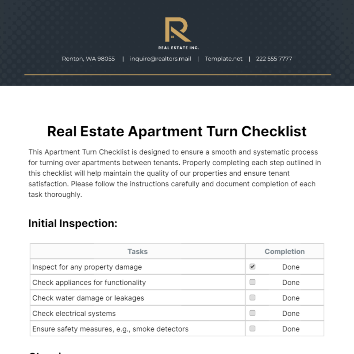 Real Estate Apartment Turn Checklist Template