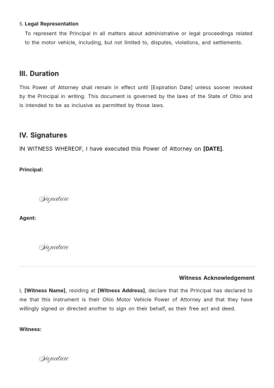 Free Ohio Motor Vehicle Power of Attorney Template to Edit Online