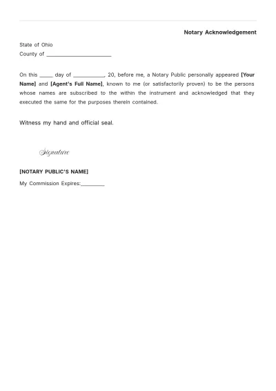 Free Ohio Motor Vehicle Power of Attorney Template to Edit Online