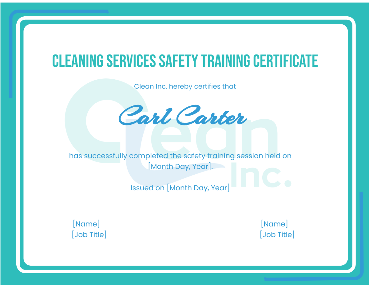 Cleaning Services Safety Training Certificate Template