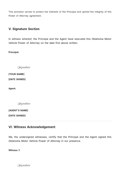 Free Oklahoma Motor Vehicle Power of Attorney Template to Edit Online