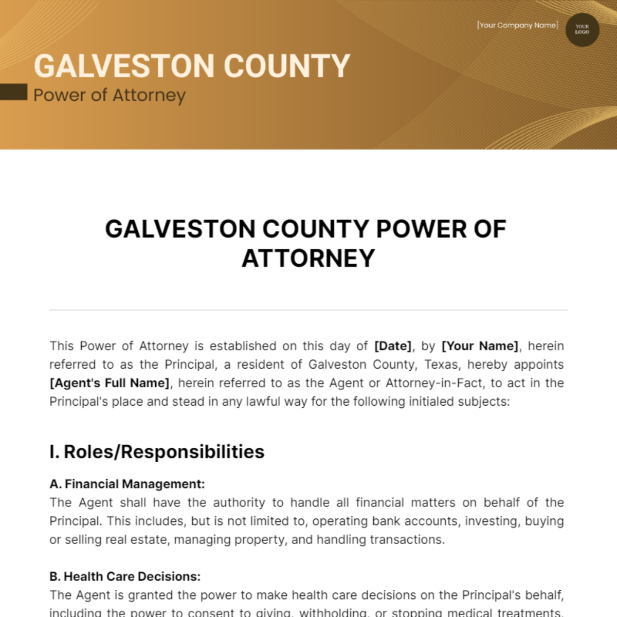 Galveston County Power of Attorney Template