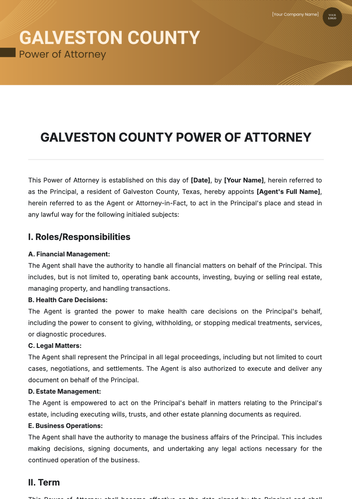 Galveston County Power of Attorney Template - Edit Online & Download