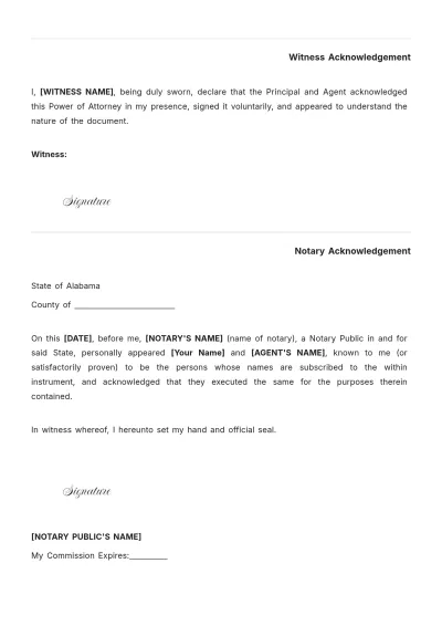 Free Alabama Motor Vehicle Power of Attorney Template to Edit Online