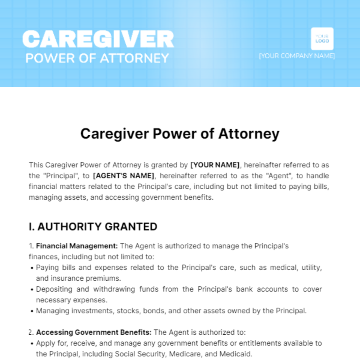 Caregiver Power of Attorney Template