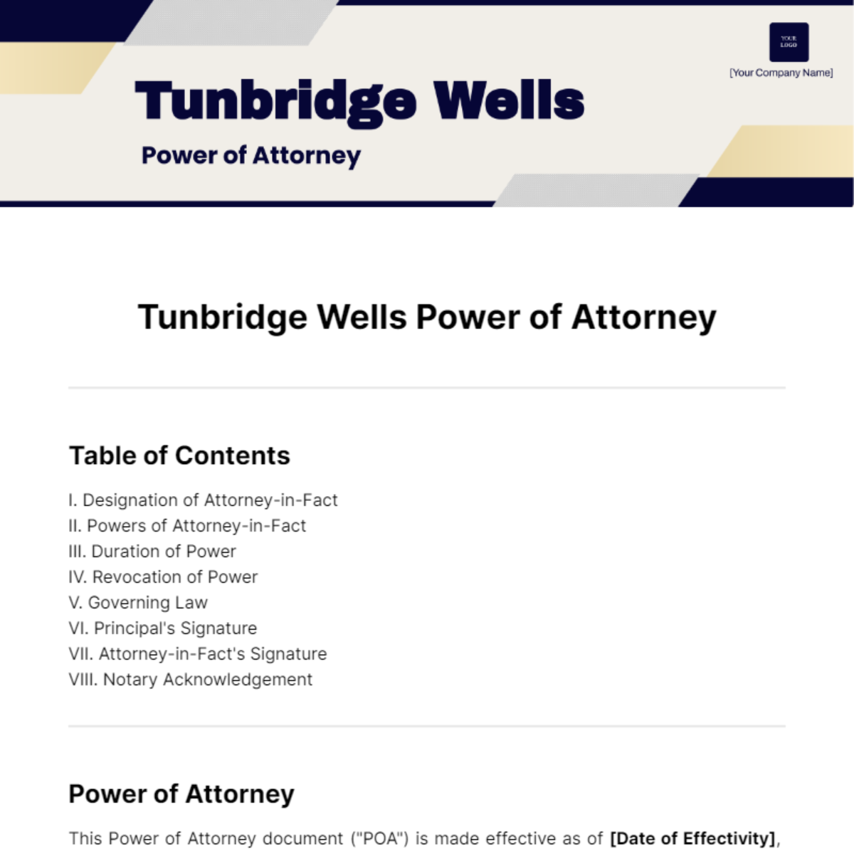 Tunbridge Wells Power of Attorney Template