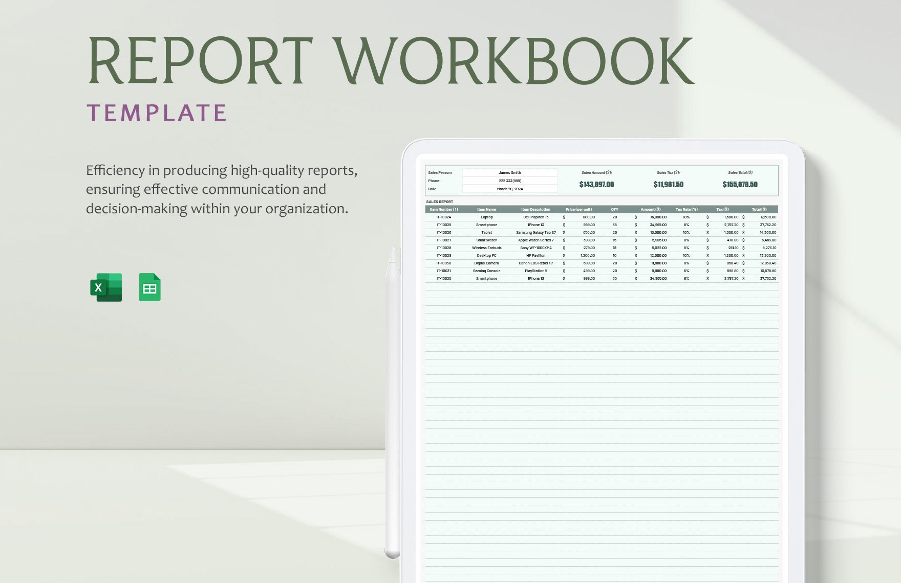 Report Workbook Template in Excel, Google Sheets