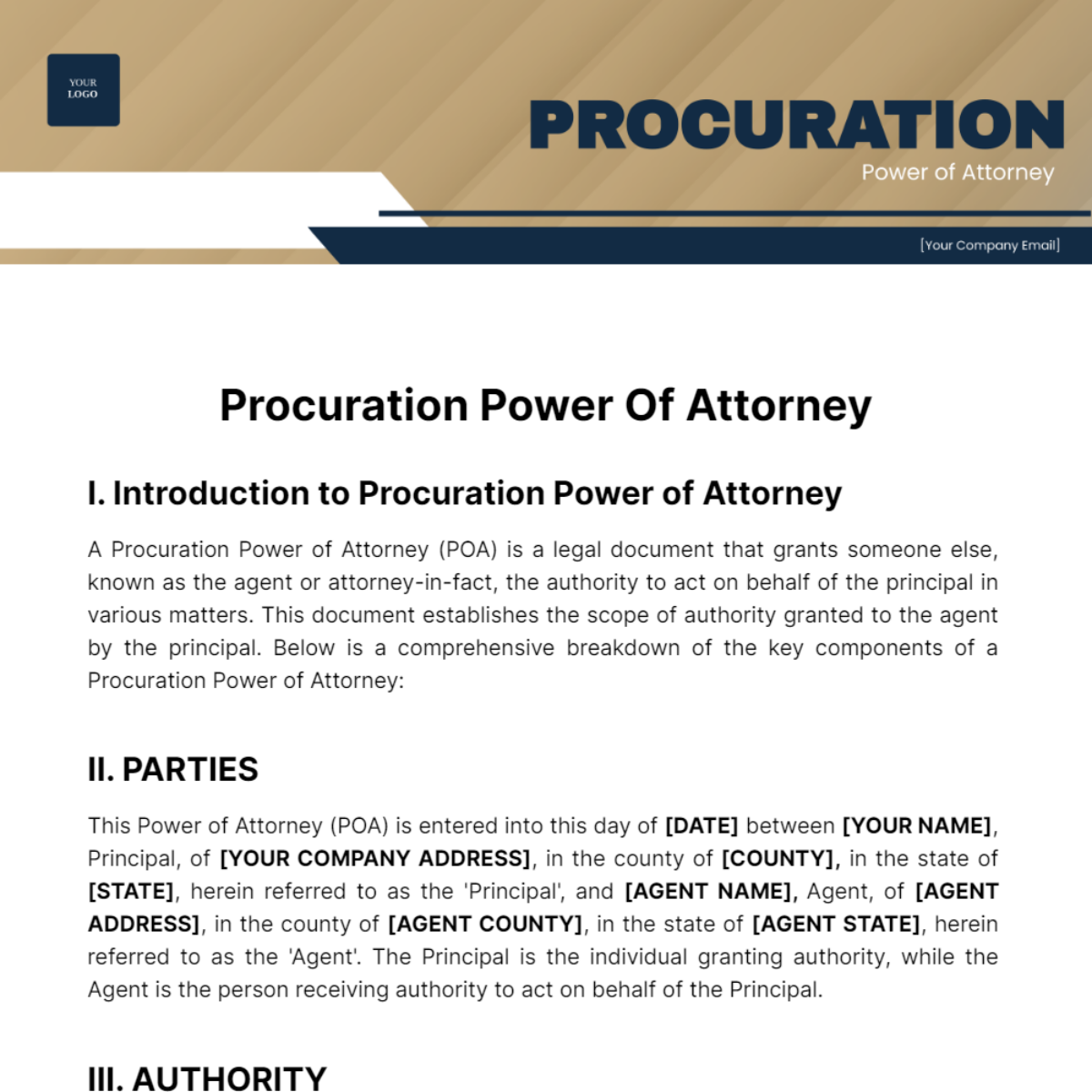 Procuration Power of Attorney Template