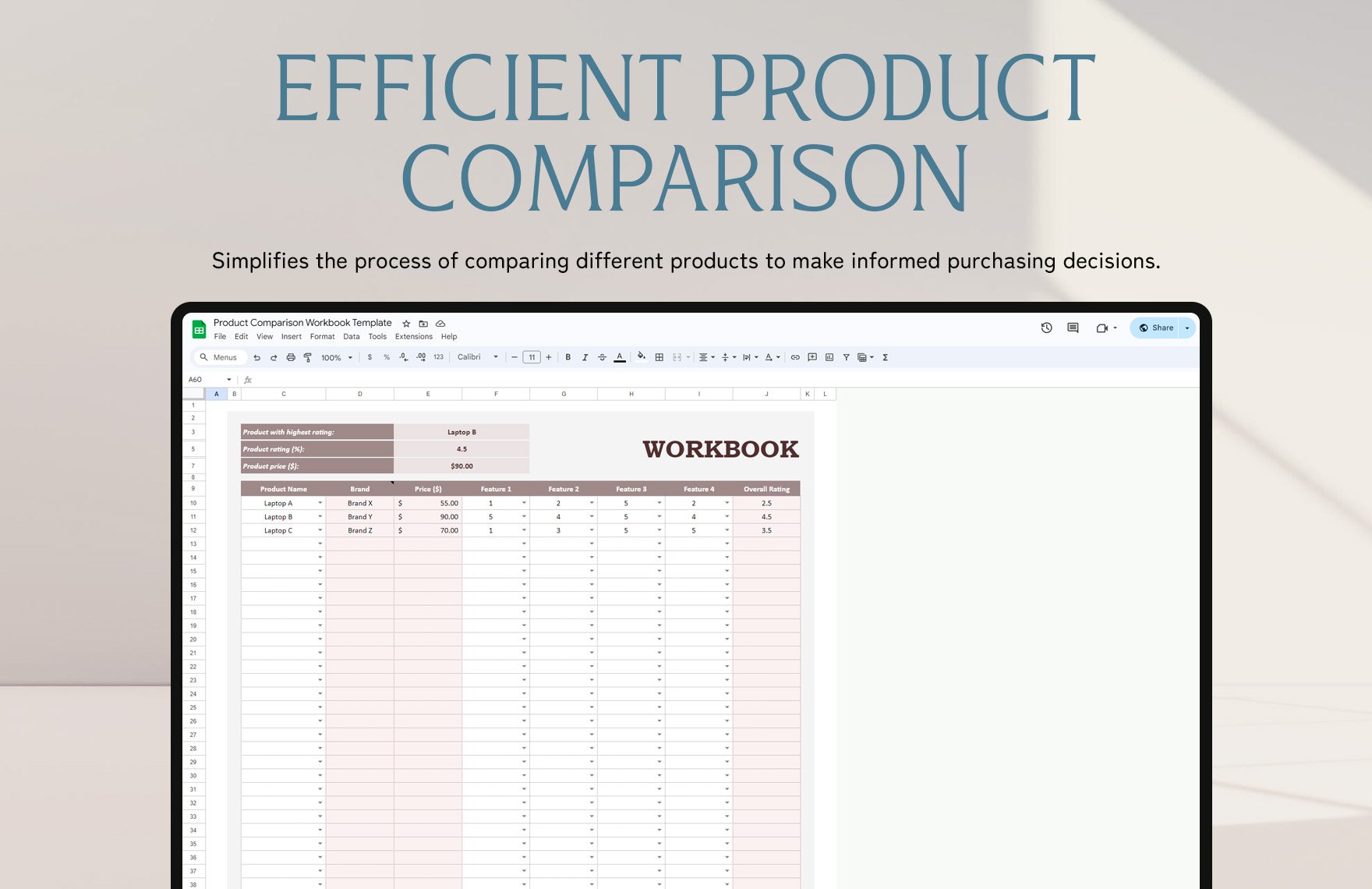 Product Comparison Workbook Template