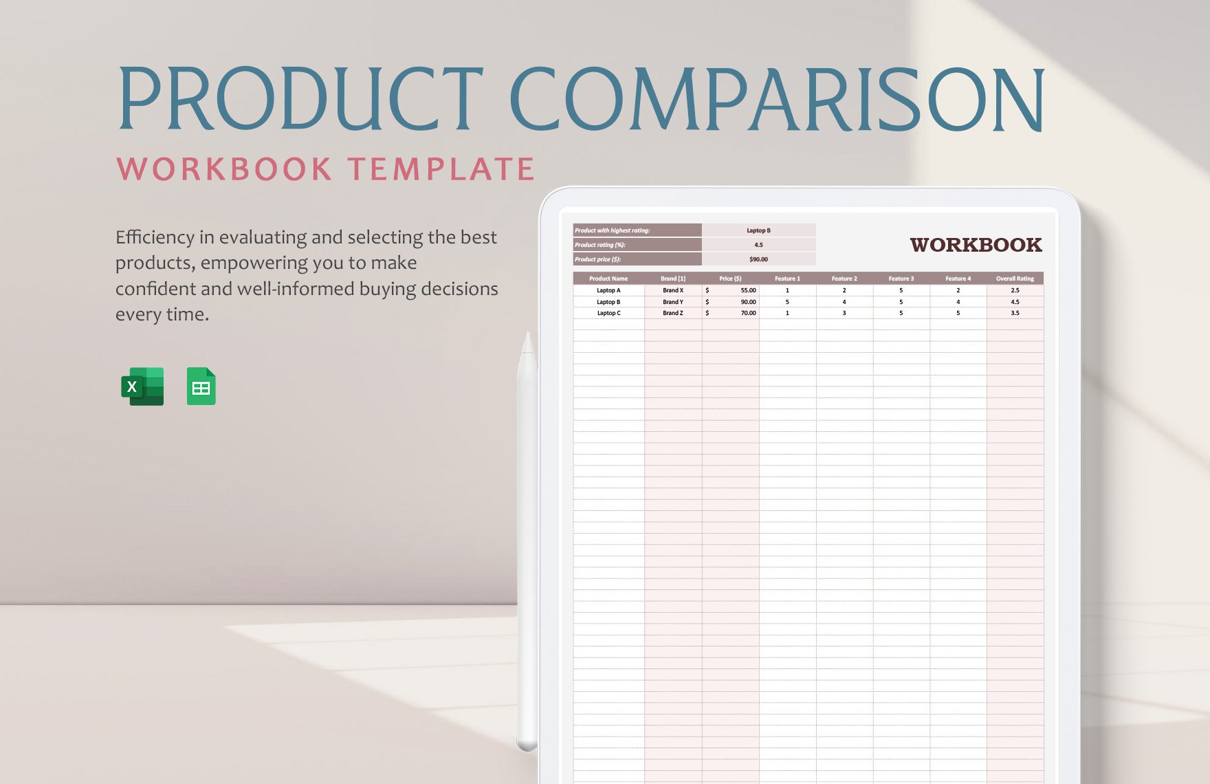 Product Comparison Workbook Template in Excel, Google Sheets