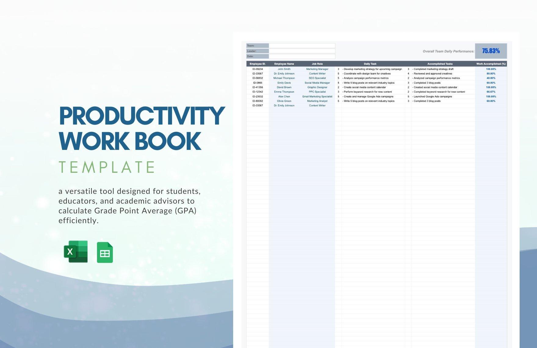 Free Productivity Workbook Template in Excel, Google Sheets
