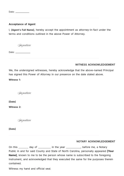 Free North Carolina Vehicle Power of Attorney Template to Edit Online
