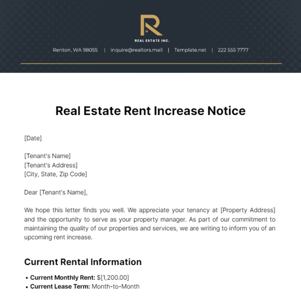 Free Real Estate Rent Increase Notice Template