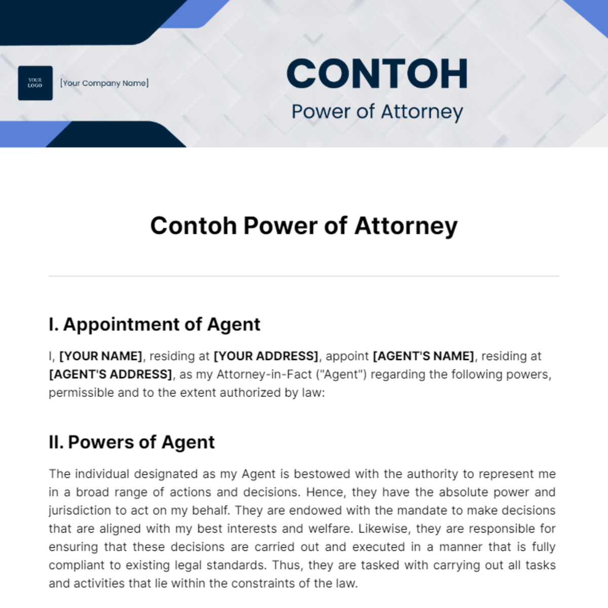 Contoh Power of Attorney Template