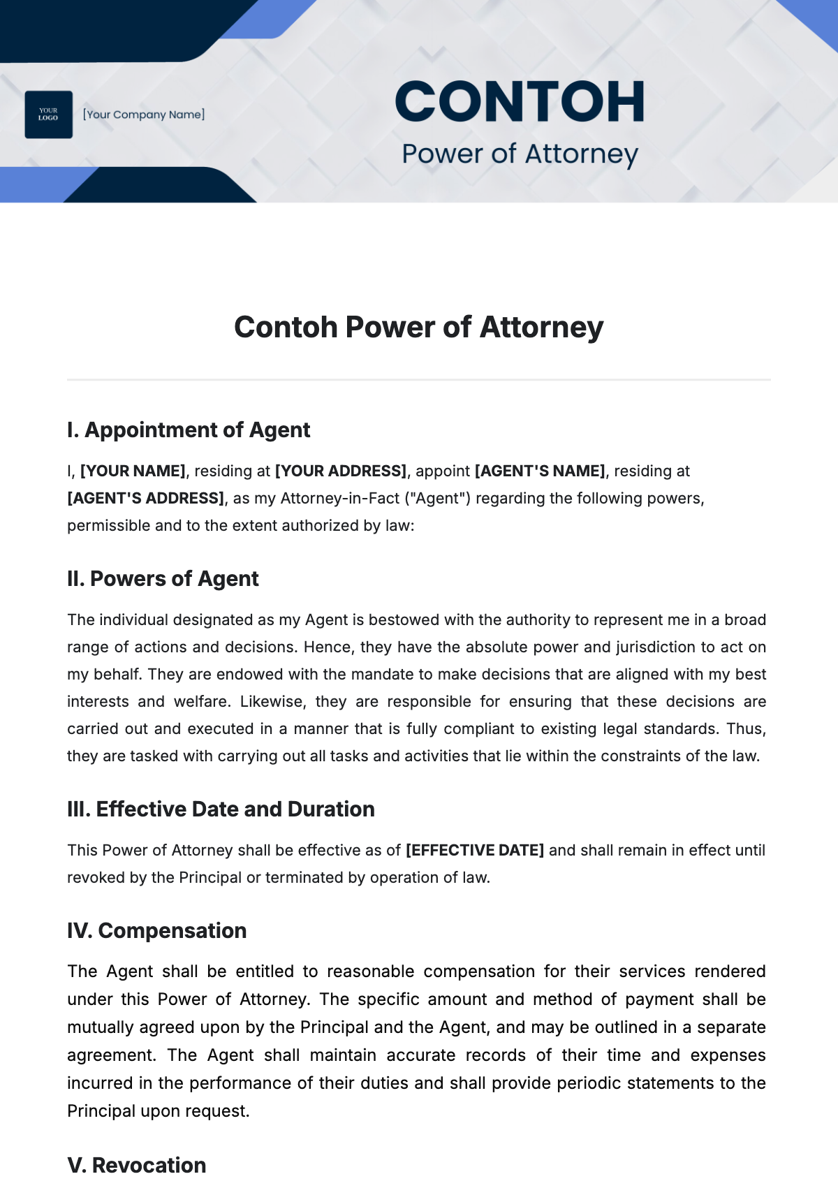 Contoh Power of Attorney Template - Edit Online & Download