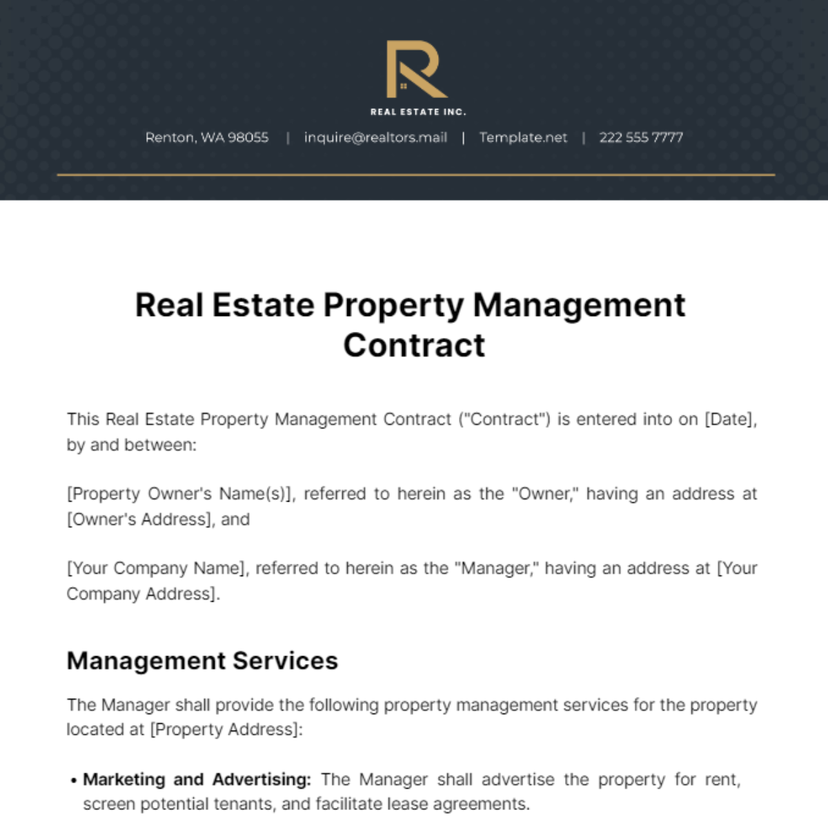 Free Real Estate Property Management Contract Template