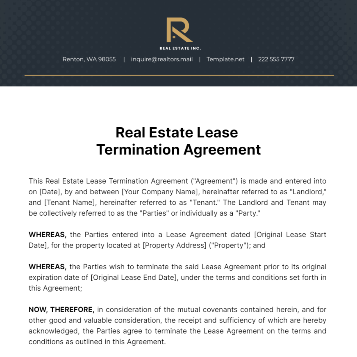 Free Real Estate Lease Termination Agreement Template