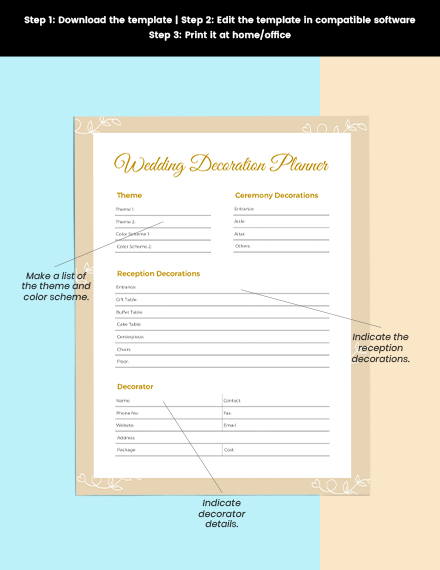 Wedding Decor Planner Format