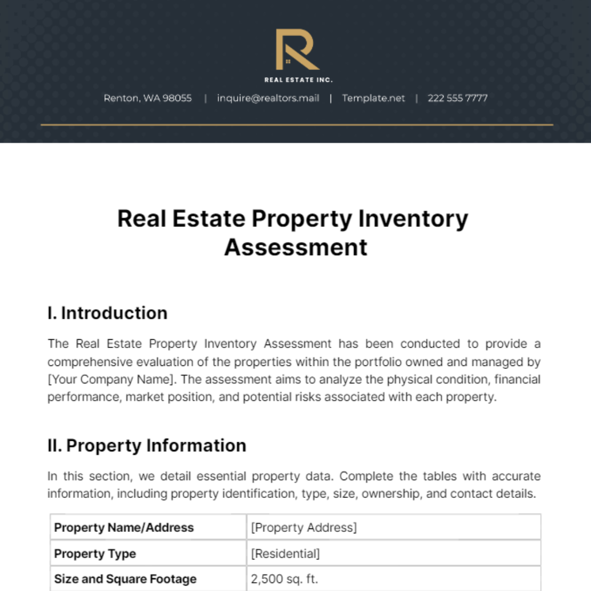 Real Estate Property Inventory Assessment Template