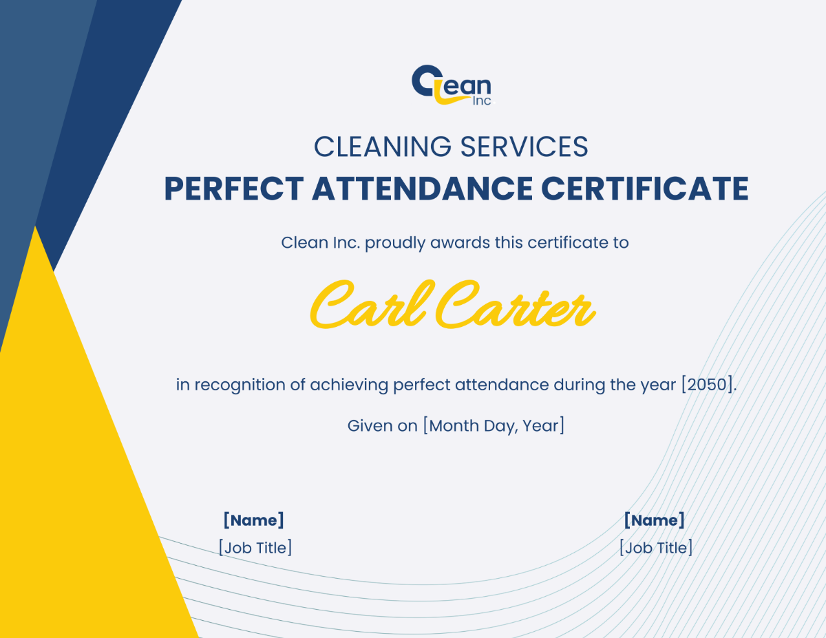 Cleaning Services Perfect Attendance Certificate Template