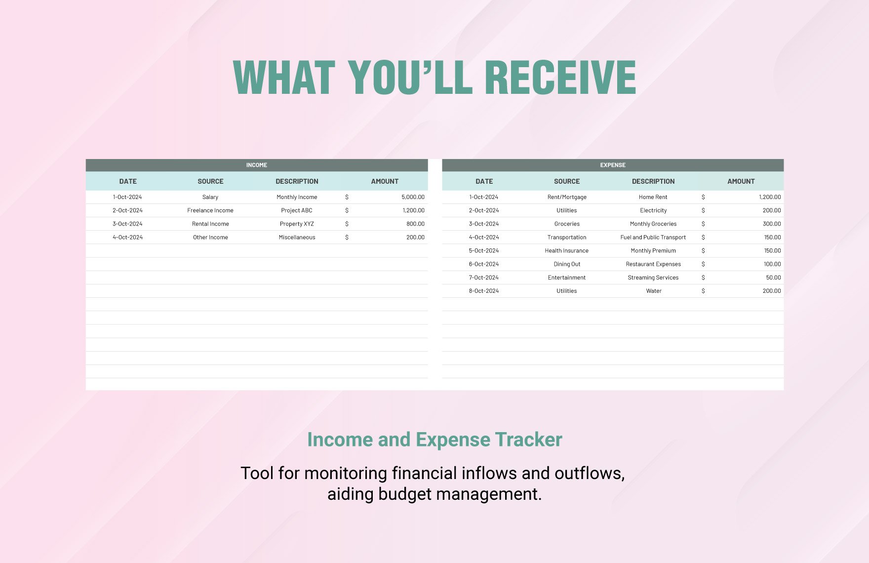 Monthly Expense Workbook Template